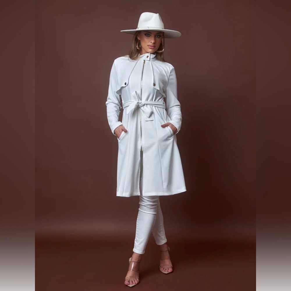 NWT 🆕#130 LOVE TREE, MARA, WAIST TIE ZIP UP LONG LINE TRENCH COAT JACKET, SMALL - Picture 5 of 12